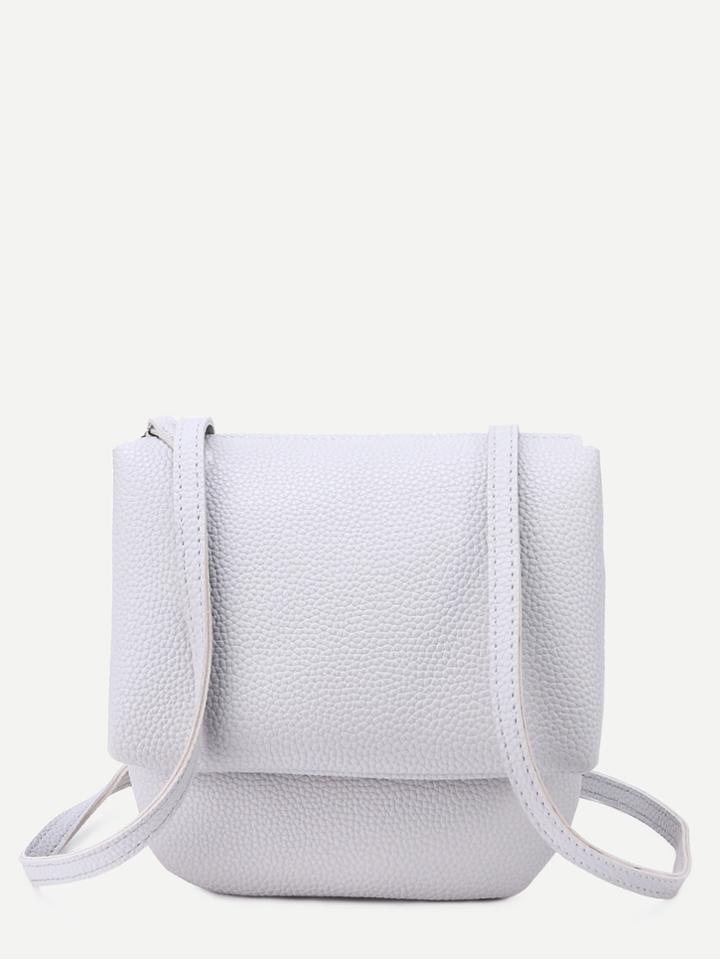 Romwe Grey Pebbled Pu Zip Closure Crossbody Bag