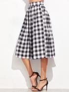 Romwe Hidden Pocket Detail Pleated Checkered Skirt