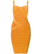 Romwe Strap Tight Bandage Orange Dress With Zipper