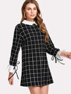 Romwe Contrast Collar And Cuff Grid Dress