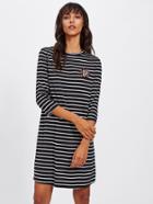 Romwe Tiger Patch Front Striped Tee Dress