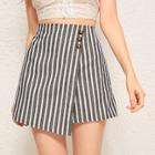 Romwe Button Front Stripe Culotte Shorts