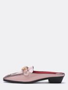 Romwe Pink Petent Gold Chain Backless Loafers