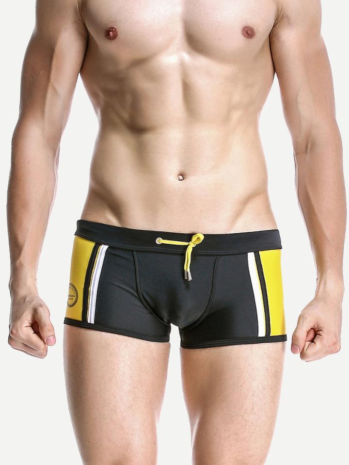 Romwe Men Colorblock Drawstring Beach Shorts
