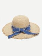 Romwe Bow Tie Frayed Trim Straw Hat