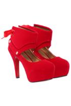 Romwe Red High Heeled Bandage Platform Shoes