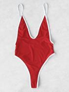 Romwe Plunge Neck Contrast Trim Monokini