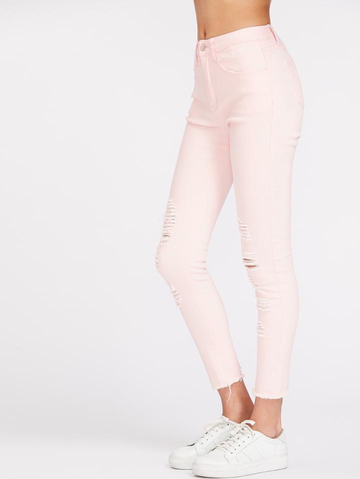Romwe Ripped Frayed Hem Skinny Jeans
