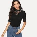 Romwe Lace Mesh Textured Fitted Top