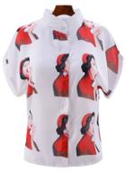 Romwe Stand Collar With Buttons Cartoon Print Blouse