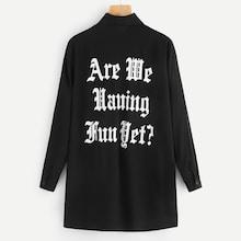 Romwe Single Breasted Letter Print Back Blouse