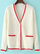 Romwe Contrast Edge White Coat