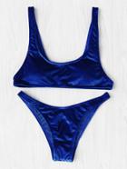 Romwe Scoop Neck High Leg Velvet Bikini Set