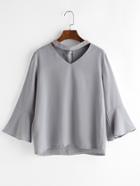 Romwe Choker V-cut Trumpet Sleeve Keyhole Back Blouse