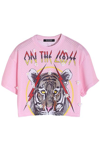 Romwe Flower Stitching Tiger Cropped Top