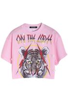 Romwe Flower Stitching Tiger Cropped Top