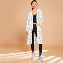 Romwe Plaid Long Coat