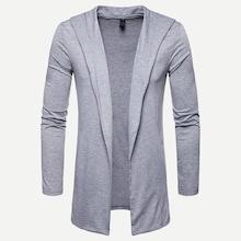 Romwe Men Open Front Solid Hooded Knit Coat