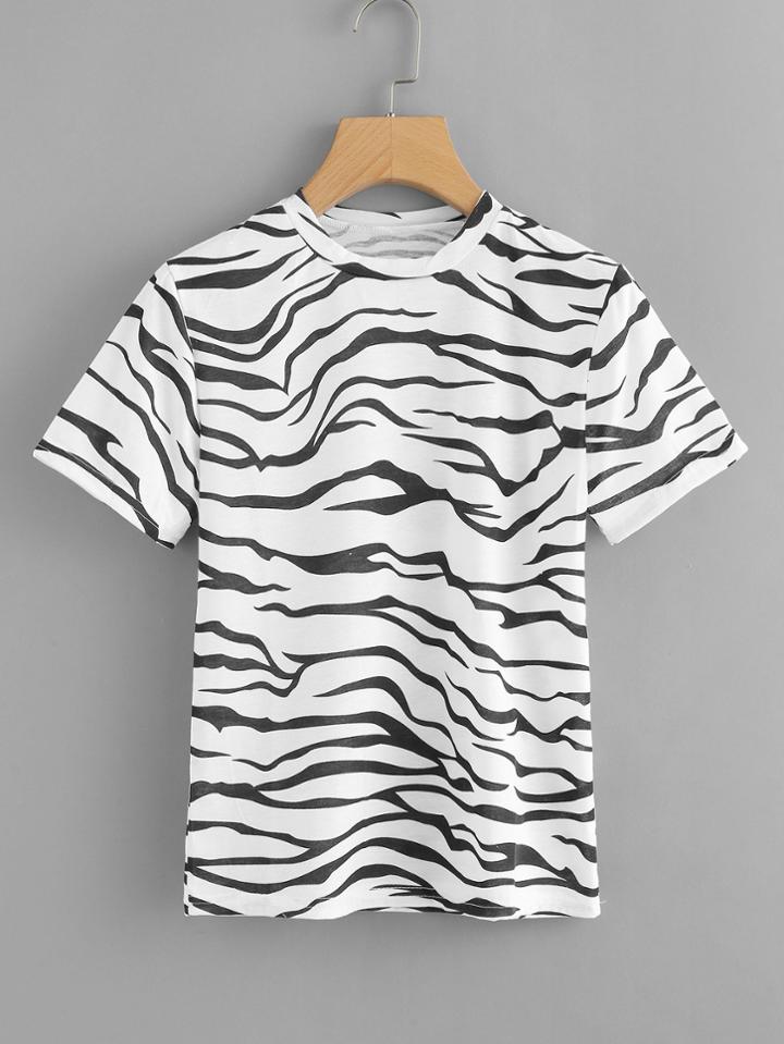 Romwe Zebra Pattern Print Tee