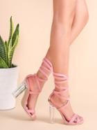 Romwe Pink Suede Strappy Criss Cross Sheer Heel Sandals