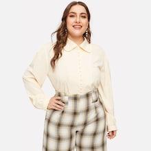 Romwe Plus Button Through Frill Collar Blouse