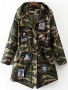 Romwe Army Green Camouflage Patch Detail Drawstring Waist Coat