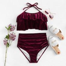 Romwe Ruched Ruffle Bikini Set