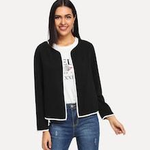 Romwe Contrast Binding Open Front Coat