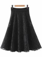 Romwe Black Knee Length Zipper Back Lace Flare Skirt