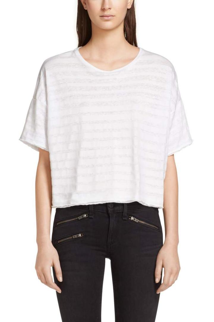 Rag & Bone - Shadow Stripe Boxy Tee - Bright White - Xxs