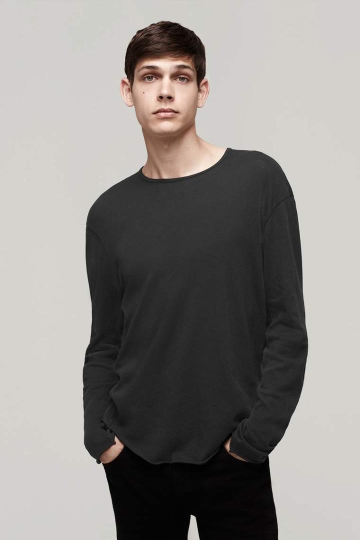 Rag & Bone - Raw Edge Long Sleeve Tee - Black - Xs