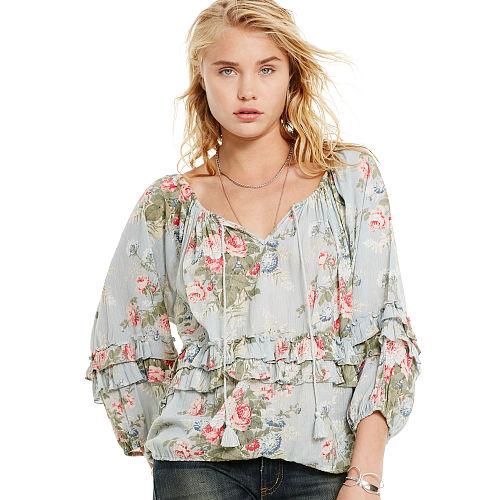 Ralph Lauren Denim & Supply Floral-print Boho Blouse Blue Floral