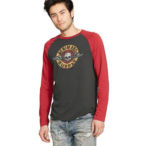 Ralph Lauren Denim & Supply Cotton Jersey Baseball Tee Faded Black