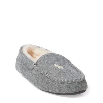 Ralph Lauren Dezi Ii Moccasin Slipper Charcoal Chambray Cream