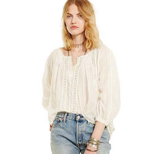 Ralph Lauren Denim & Supply Lace-inset Voile Top Antique Cream