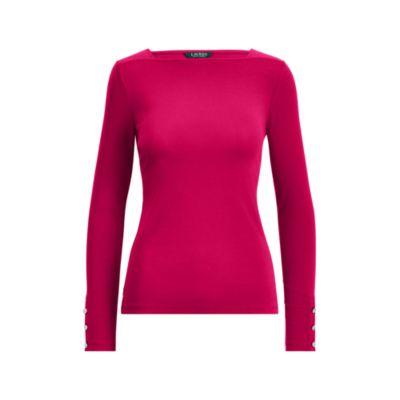 Ralph Lauren Button-trim Boatneck Top Carmine Red