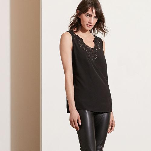 Ralph Lauren Lauren Lace-trim Silk Tank Black