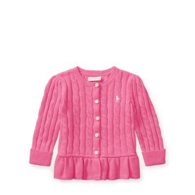 Ralph Lauren Cable Cotton Peplum Cardigan Hammond Pink 3m