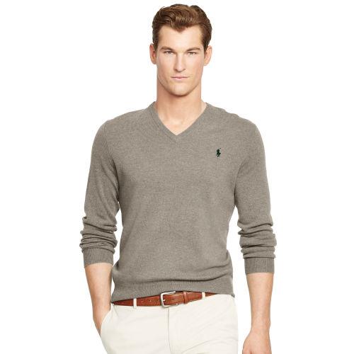 Polo Ralph Lauren Wool V-neck Sweater Fawn Grey Heather