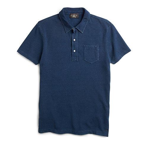 Ralph Lauren Rrl Indigo Cotton Pocket Polo Washed Blue