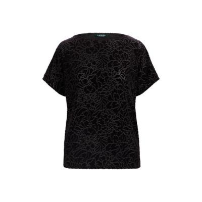 Ralph Lauren Floral Burn-out Velvet Top Polo Black