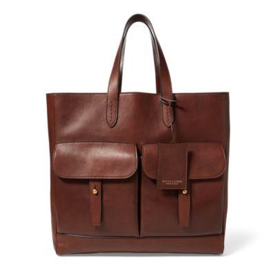 Ralph Lauren Luxe Calfskin Pocket Tote Mahogany