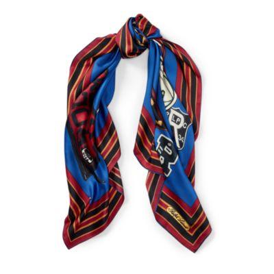 Ralph Lauren Polo Crest Silk Scarf Bright Navy/multi