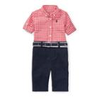 Ralph Lauren Gingham Shirt, Pant & Belt Set Red/white 6m