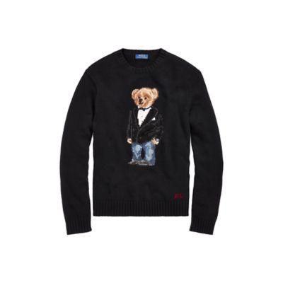 Ralph Lauren Tuxedo Bear Wool Sweater Black