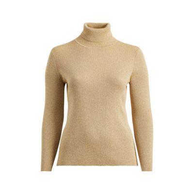 Ralph Lauren Stretch Cotton Turtleneck Gold Glitter Metallic