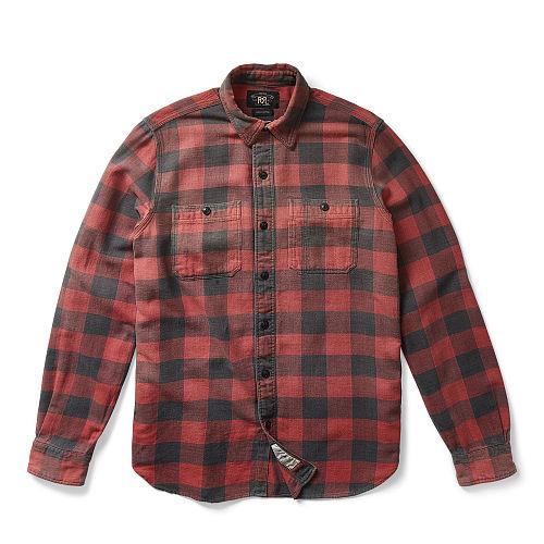 Ralph Lauren Rrl Checked Cotton Twill Workshirt Rl 510 Red Black