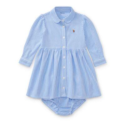 Ralph Lauren Striped Knit Oxford Dress Harbor Island Blue/white 12m