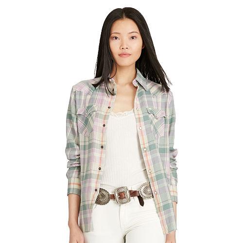 Polo Ralph Lauren Plaid Cotton Flannel Shirt 257 Cream/faded Teal