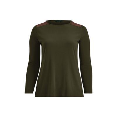 Ralph Lauren Zip-shoulder Crewneck Top Deep Forest Green